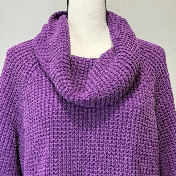 LL Bean Waffle Knit Sweater Women's Sz L Purple Cowl Neck Warm Winter Cozy Cabin - Picture 5 of 7